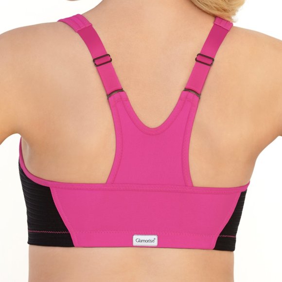 Never Worn - Glamorise SPORT Bra 34F (HIGH-IMPACT) Wicking (RACERBACK) Pink Blk - Picture 10 of 15